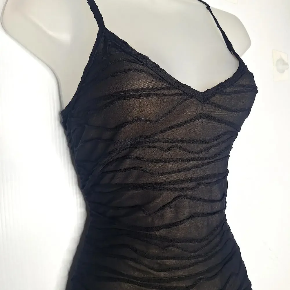 VTG 90s Y2K Bebe Moda Tank Slip Dress Maxi Sheer Overlay S Prom Bombshell HOCO